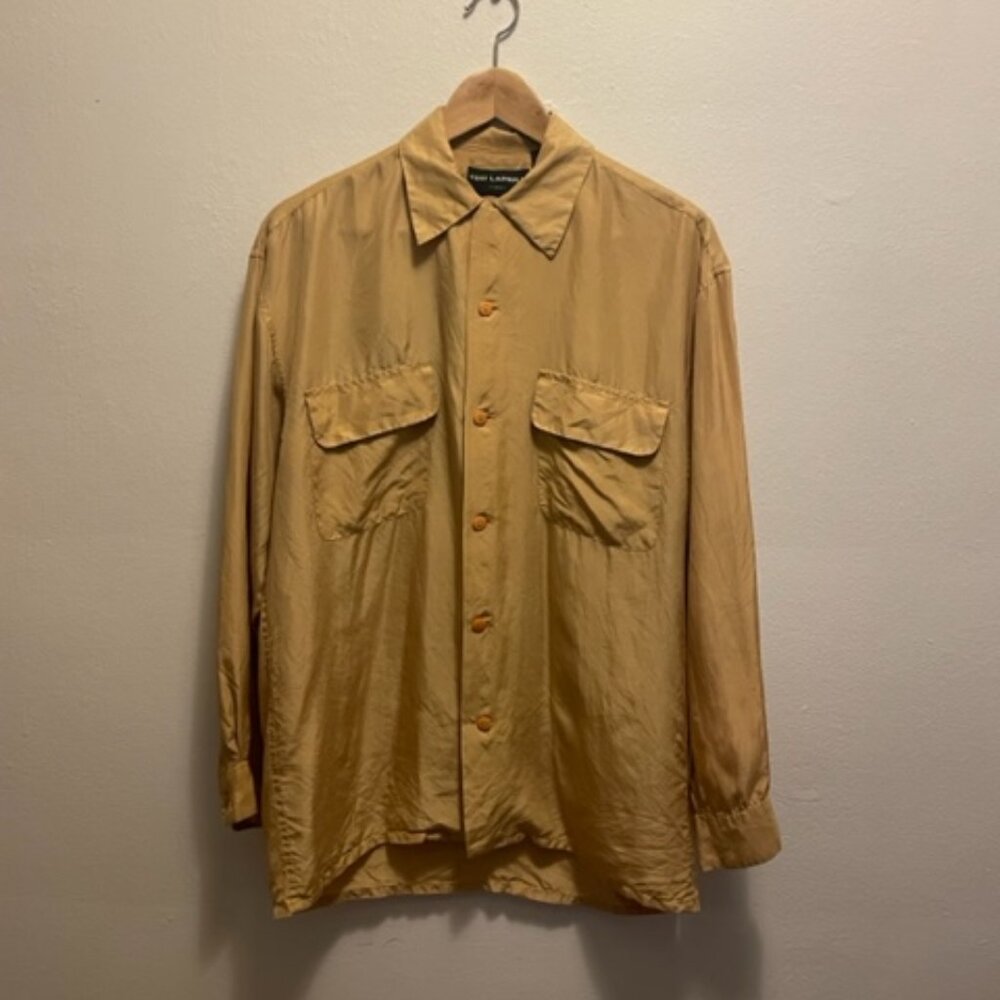 Vintage Ted Lapidus long sleeve campshirt in mustard silk